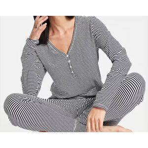 Lindex Navy Striped Cotton Henley Pajama Top S
